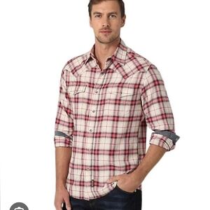 Wrangler Retro Premium Men's Plaid Shirt - Red and Beige Button Snap